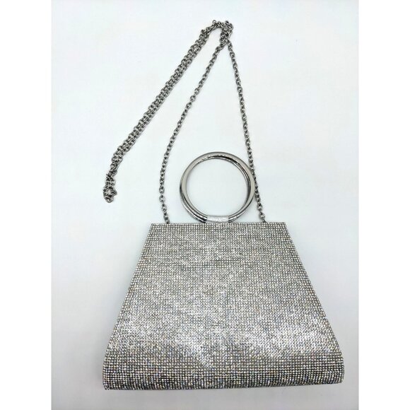 INC Brynnn embellished crystal front bangle handle women's clutch - SILVER - Picture 9 of 11